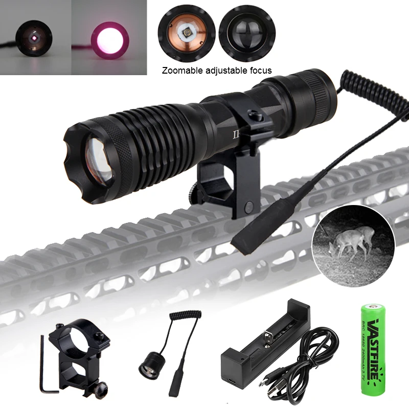 Adjustable IR 850nm/940nm Infrared Hunting Light Flashlight Torch 18650 Mount 