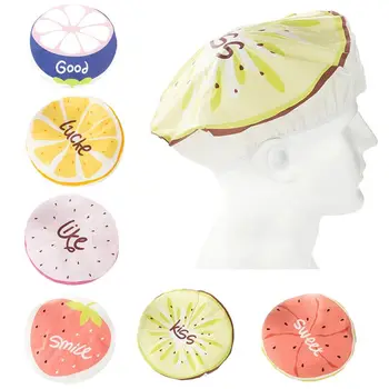 

Women Cute Cartoon Fruit Shower Cap Waterproof Elastic Bright Colorful Bath Hat Reusable SPA Bathroom Hair Cover