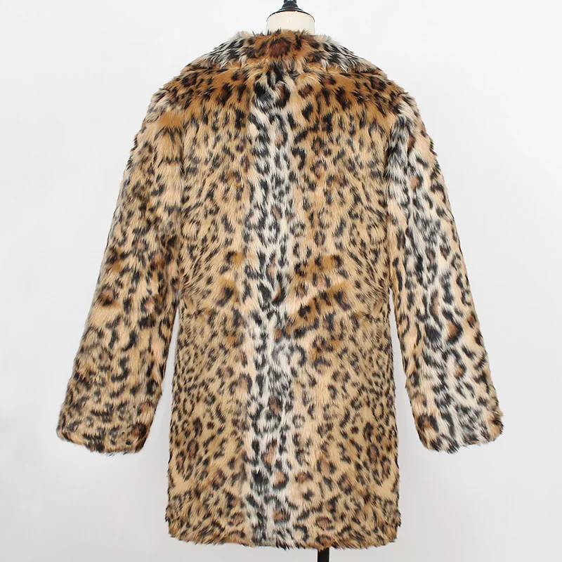 Леопардовые женские пальто из искусственного меха, модная меховая куртка с воротником с лацканами, новинка, зимняя Толстая теплая верхняя одежда для женщин размера плюс S-3XL