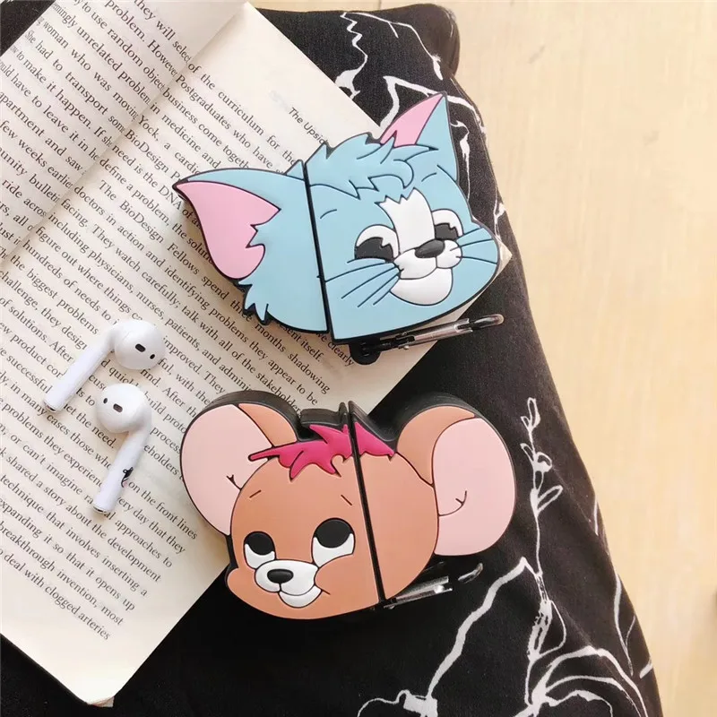 

Bluetooth Earphone Case for Airpods Cute Protective Cover for Apple Airpods 2 Accessories with Keychain 3D Design Tom and Jerry
