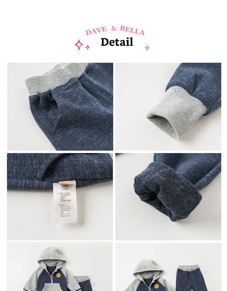 DBA10907 dave bella autumn baby boys active clothing sets long sleeve pants hooded suits children print clothes