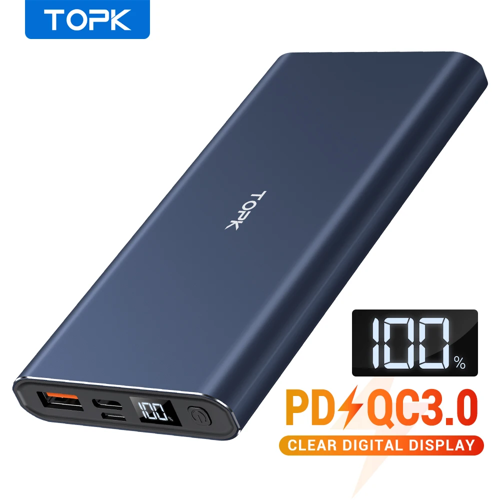  TOPK Power Bank 10000 мАч портативное зарядное устройство LED Внешняя батарея PowerBank PD Двусторонняя Быстрая зарядка повербанк для iPhone Xiaomi mi 