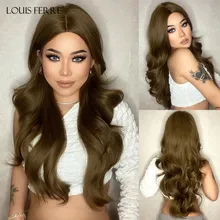 

LOUIS FERRE Honey Brown Heat Resistant Synthetic Wigs Long Wave Middle Parted Fake Hair for White/Black Women Daily Cosplay Wig