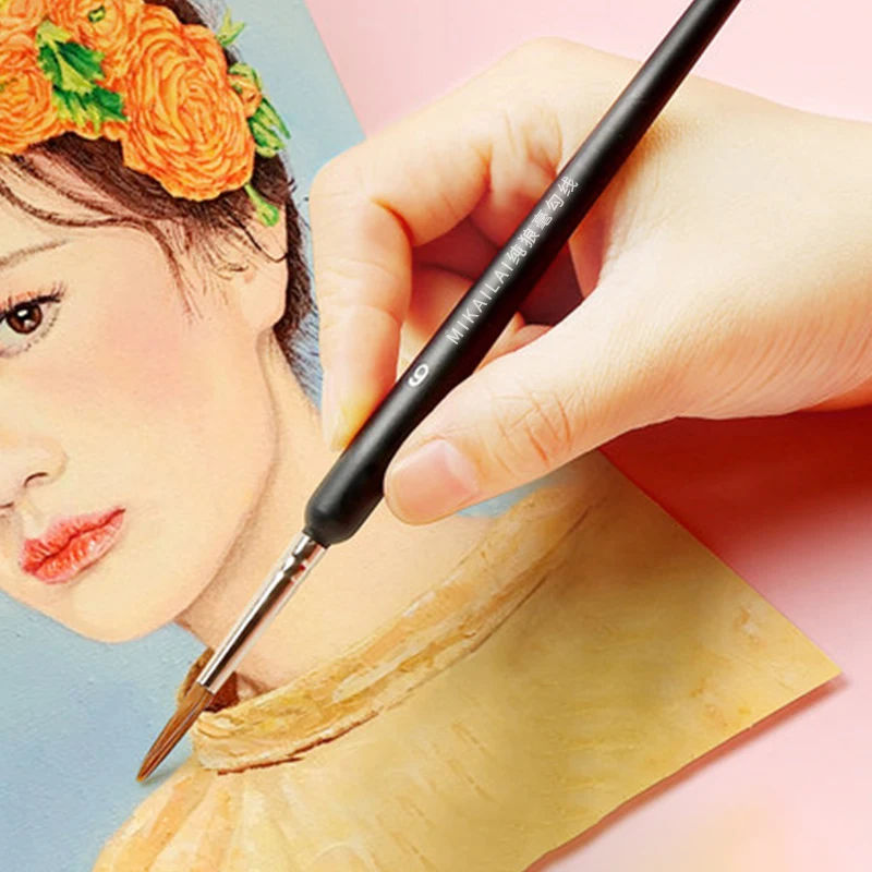 MIKAILAN Wolf Hair Paint Brush Fine Hand-painted Hook Line Pen Round Tip Miniature Brush For Drawing Gouache Oil Painting Brush 5