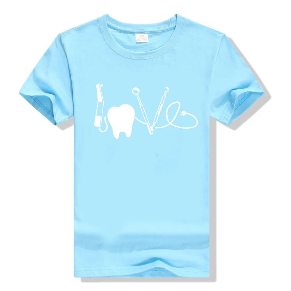 Футболка Love Dentist, рубашка для дантиста, подарок для дантиста, стоматологический гигиенист, стоматологическая шпилька свободного размера, футболка Ajax - Цвет: Небесно-голубой