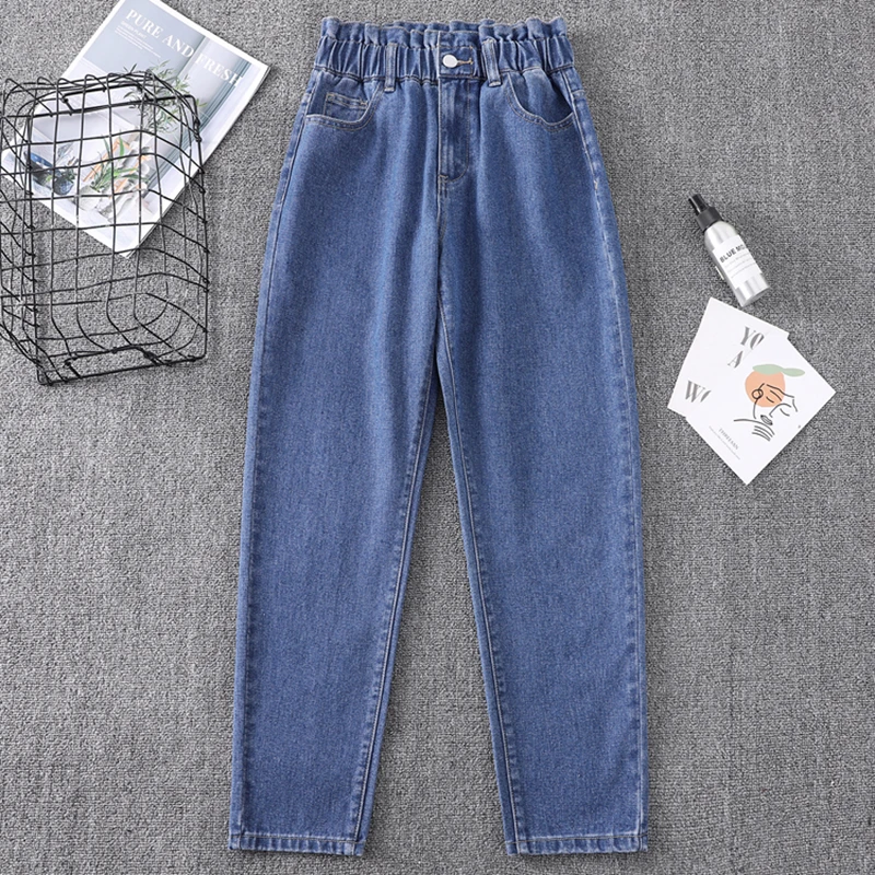 jeans women Autumn Half Elastic Waist Woman Jeans Trousers Plus Size High Waist Loose Casual Harem Pants Denim Ladies Simplicity Cowboy 5XL denim shorts