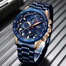 LIGE новые синие модные бизнес часы мужские часы лучший бренд класса люкс все стальные водонепроницаемые кварцевые золотые часы Relogio Masculino