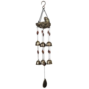 

Window Metal Bronze Indoor Outdoor Hanging Ornaments Birds And Nest Home Decor Chimes Copper Tubes 12pcs Bells Garden Gift