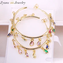 3 пары, золото/серебро кристалл красочные мульти серьги Радуга циркония Мода подвеска Украшение микро проложить CZ кисточкой серьги