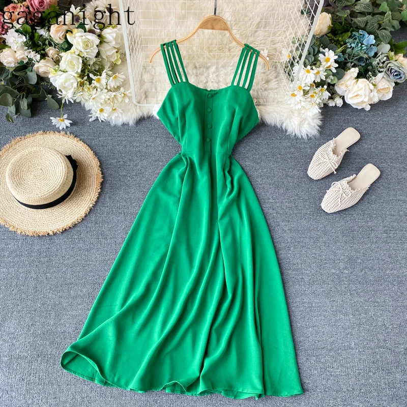 

Gaganight Sexy Beach Women Maxi Dress Sleeveless Bandage Holiday Solid Chic Ladies Dresses Backless Slim Bodycon Party Vestidos