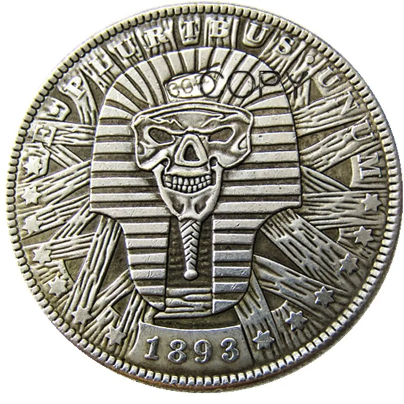 HB (91) US Hobo 1893 P S O CC Morgan Dollar Череп Зомби Скелет резной креативный посеребренный