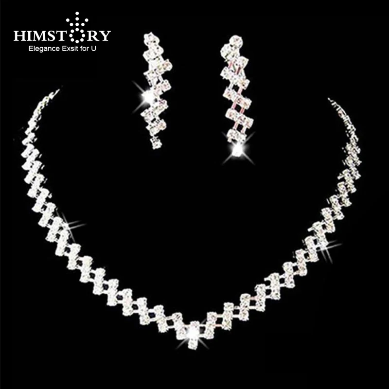 

Simple Fashion Rhinestone Jewelry Sets Necklace earrings set Elegant Shinning Jewelry Set for Wedding Bride Party Necklace