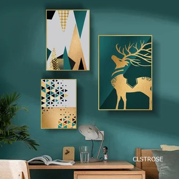 

Abstract Art Golden Geometric Figure Deer Nordic Modern Style Posters Canvas Pictures For Living Room Decor Painting Unframed