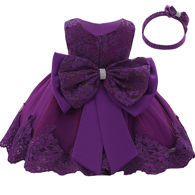 Dark purple Зимние рождественские платья для детей, кружевное платье с цветочным рисунком на крестины, Одежда для новорожденных девочек, праздничный костюм принцессы для дня рождения - Цвет: Dark purple