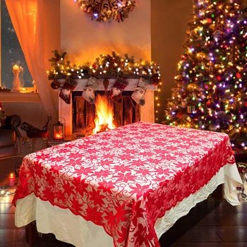 

Rectangular Floral Lace Tablecloths, Reusable Table Cover for Christmas Wedding Evening Party Home Furnishing decoration