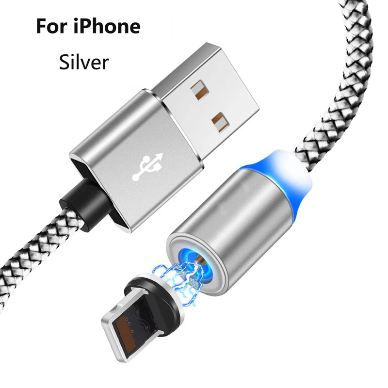 Магнитный usb type C Micro кабель для iPhone XS XR samsung J3 J4 J5 J7 S10 Быстрая зарядка 3,0 Автомобильное зарядное устройство Магнитный зарядный кабель - Цвет: For iPhone Silver