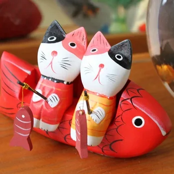 

Ceramics lovers little cat creative gifts lovely kitten fishing decorate arts and crafts living room desktop decoration