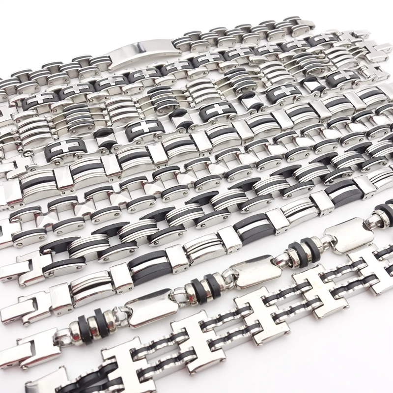 MIXMAX 10pcs Mens Stainless Steel Chain Bracelets Silver Color Mixed 10 Styles Fashion Jewelry Wholesale Lot Bracelet