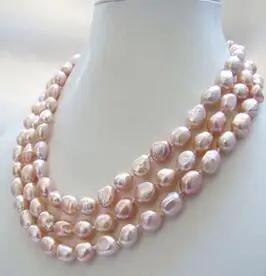 

3 Rows 8-10mm natural south sea gold pink baroque pearl necklace 17"-19"14K