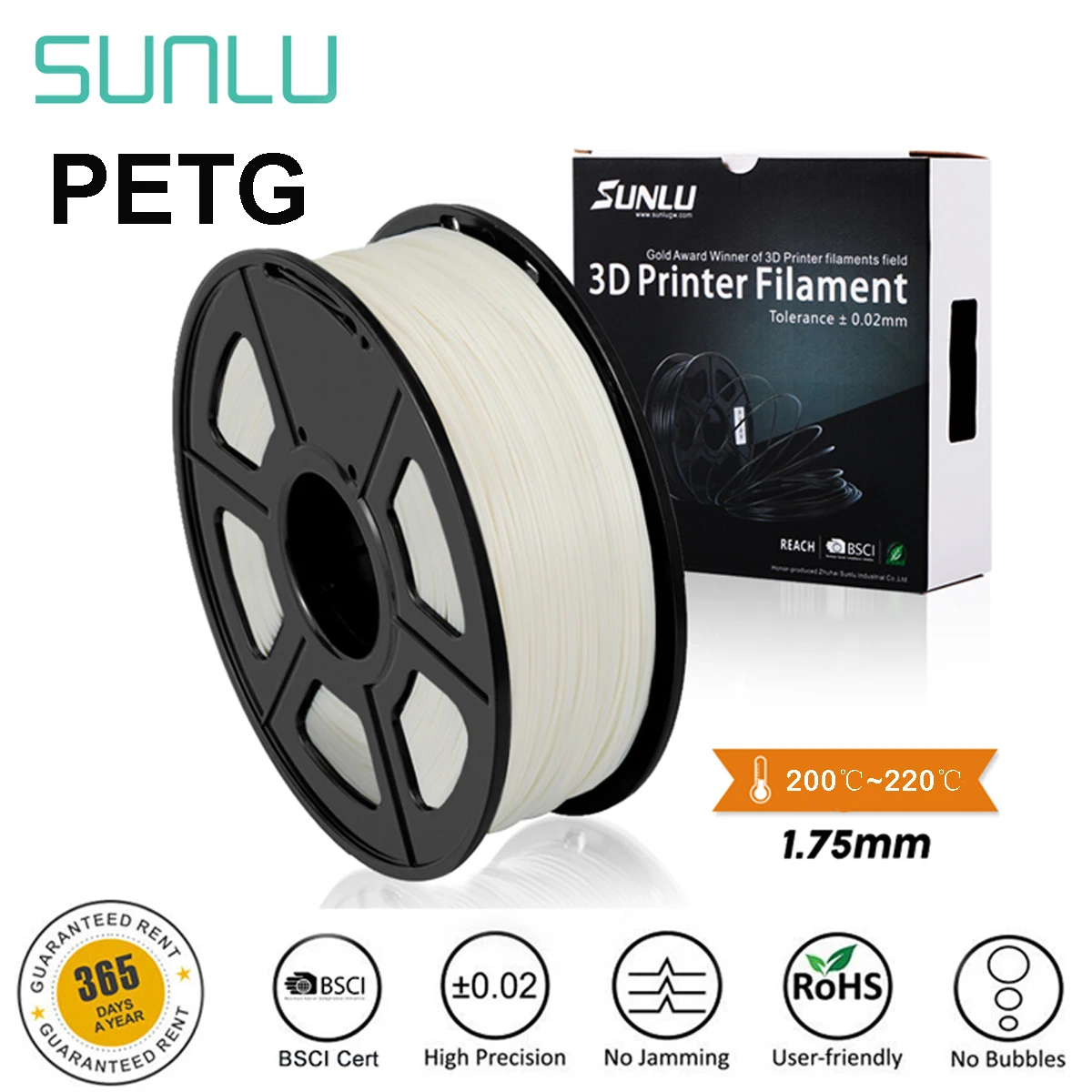 

SUNLU PETG 3D Printer Filament 1.75mm 1KG 100% no bubble 3D model printing material For 3D Printer