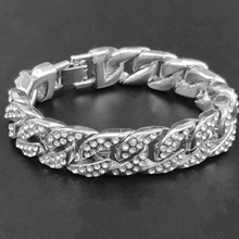 Мужской золотой серебряный 15 мм полный Циркон кубинская цепь звено хип хоп браслет ice out Модный популярный браслет цепочка