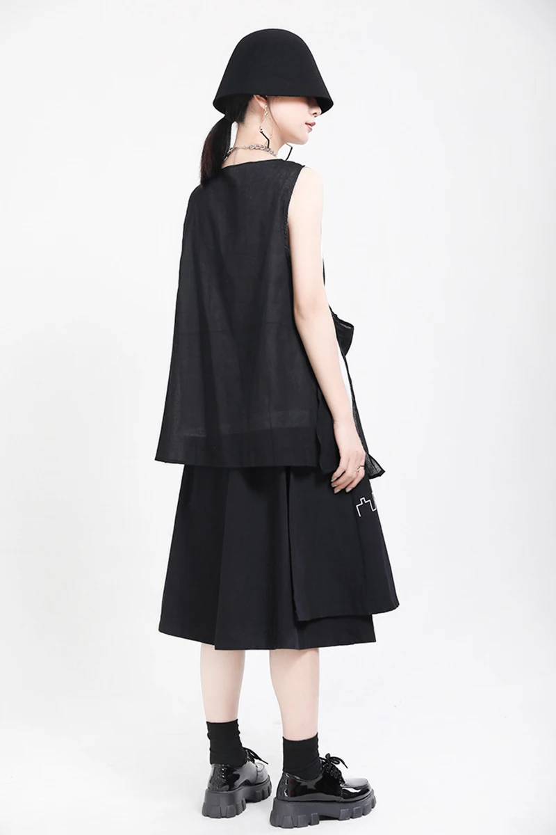 [EAM] High Elastic Waist Black Pattern Printed Irregular Half-body Skirt Women Fashion Tide New Spring Autumn 2020 1X349