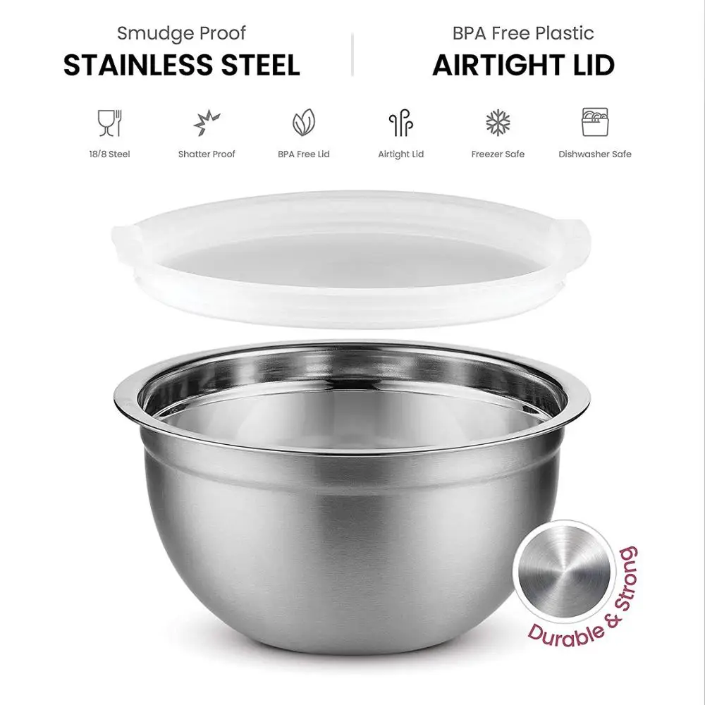 8/" 22cm 2 x Stainless Steel Kitchen Cake Food Grade Mixing Salad Serving Bowl