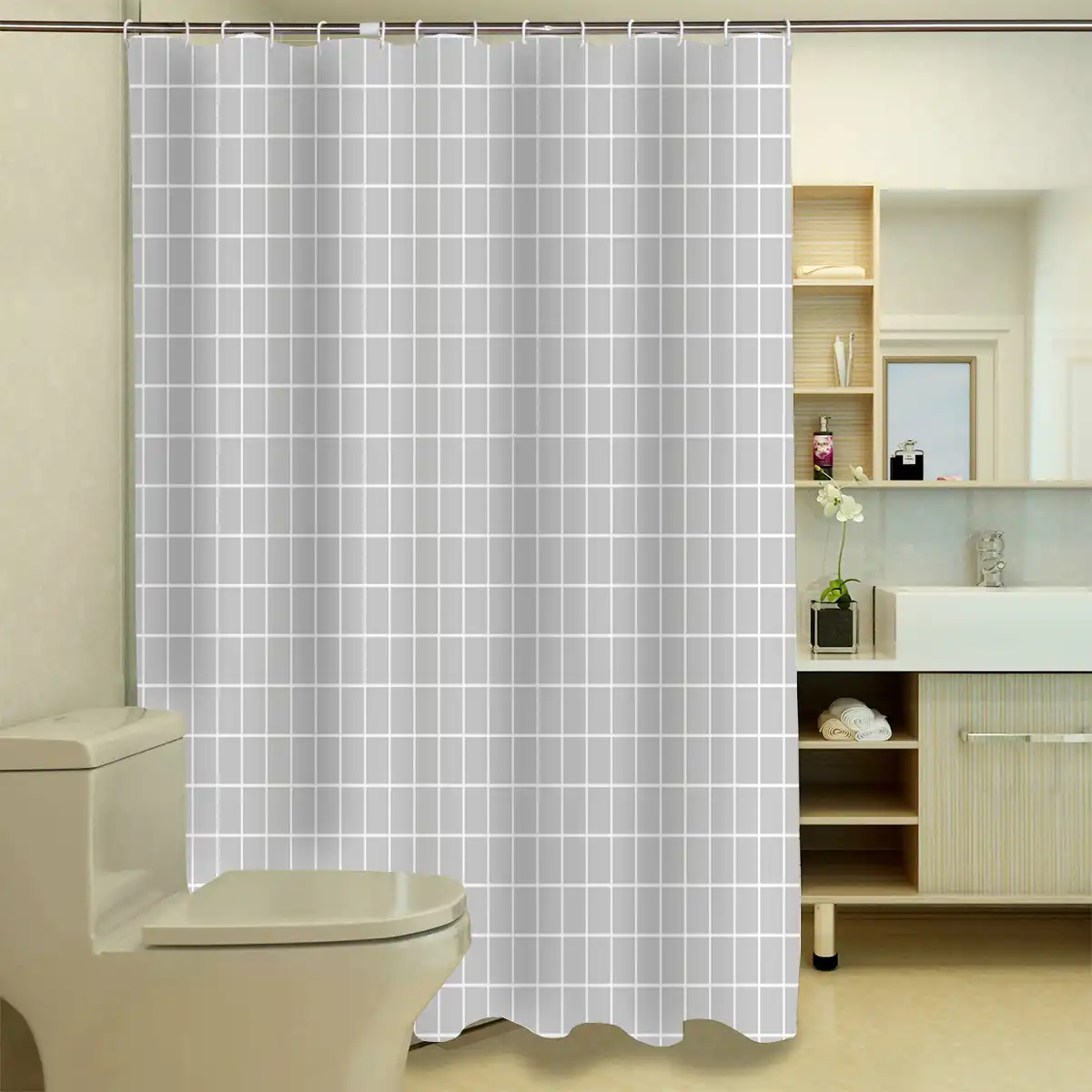 Nordic Style Shower Curtain Grey Bath Waterproof Polyester White
