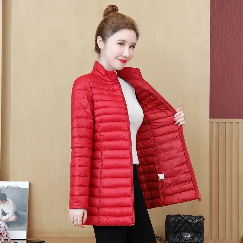 Новинка 2023, куртка с хлопковой подкладкой, женские тонкие приталенные зимние пуховики средней длины, пальто с подкладкой в Корейском стиле