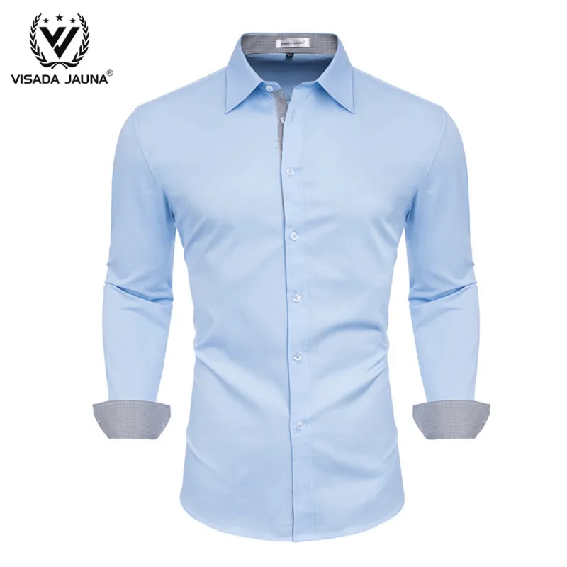 VISADA JUANA, мужская рубашка с длинным рукавом, высокое качество, мужские повседневные топы, рубашки на пуговицах Y73 - Цвет: Light Blue