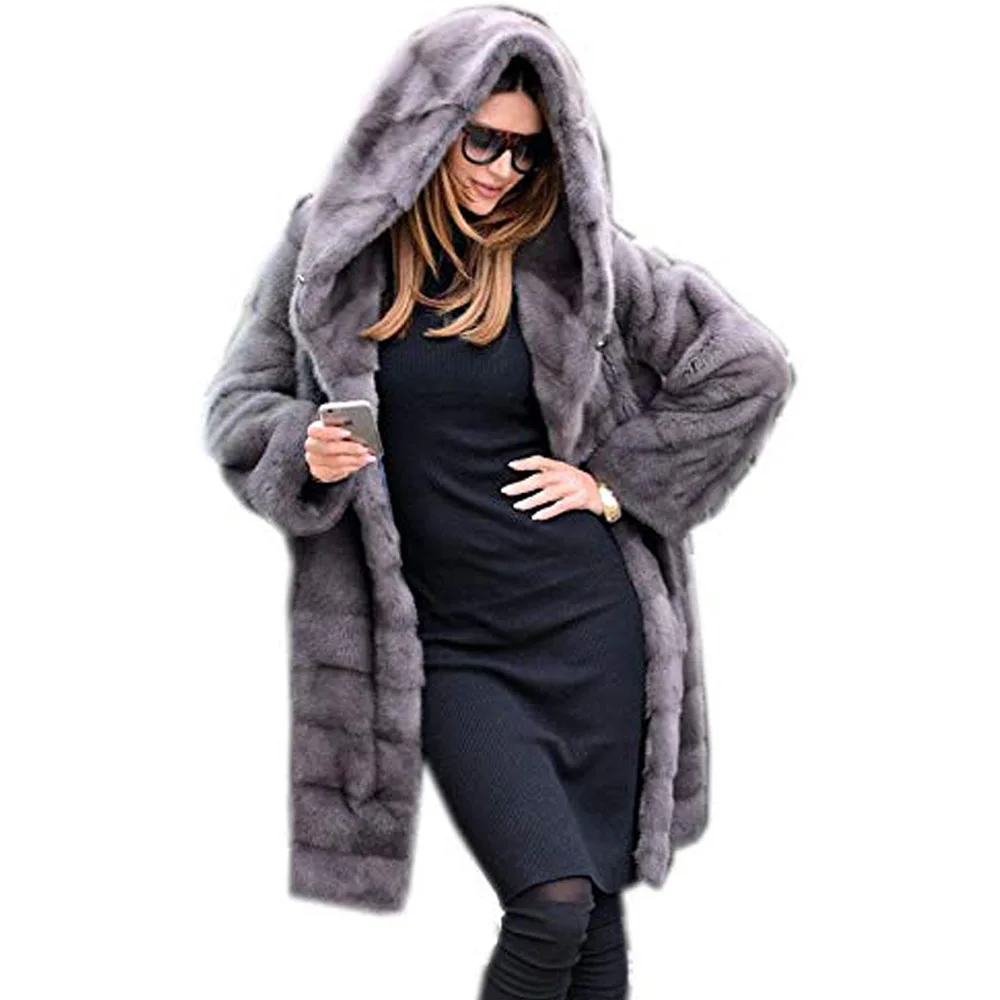 Зимнее плотное теплое пальто из искусственного меха для женщин, плюс размер, с капюшоном, с длинным рукавом, из искусственного меха, куртка, Роскошные зимние меховые пальто bontjas Y105
