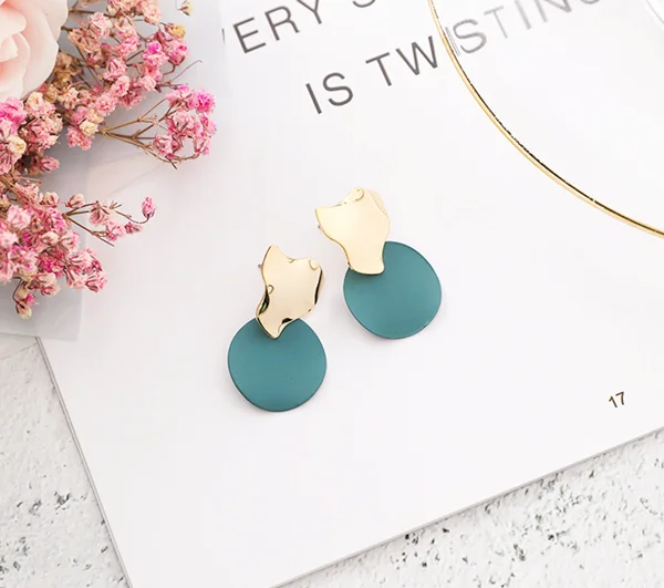 

Temperament Green Red Blue Round Earrings Simple Modern Women's Earrings Women Drop Earrings Korean Style Jewelry