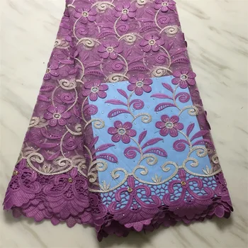 

Wholesale African Tulle Lace Fabric High Quality 2020 French Net Lace Purple Embroidered Beaded Nigerian Lace Fabric HLL4769