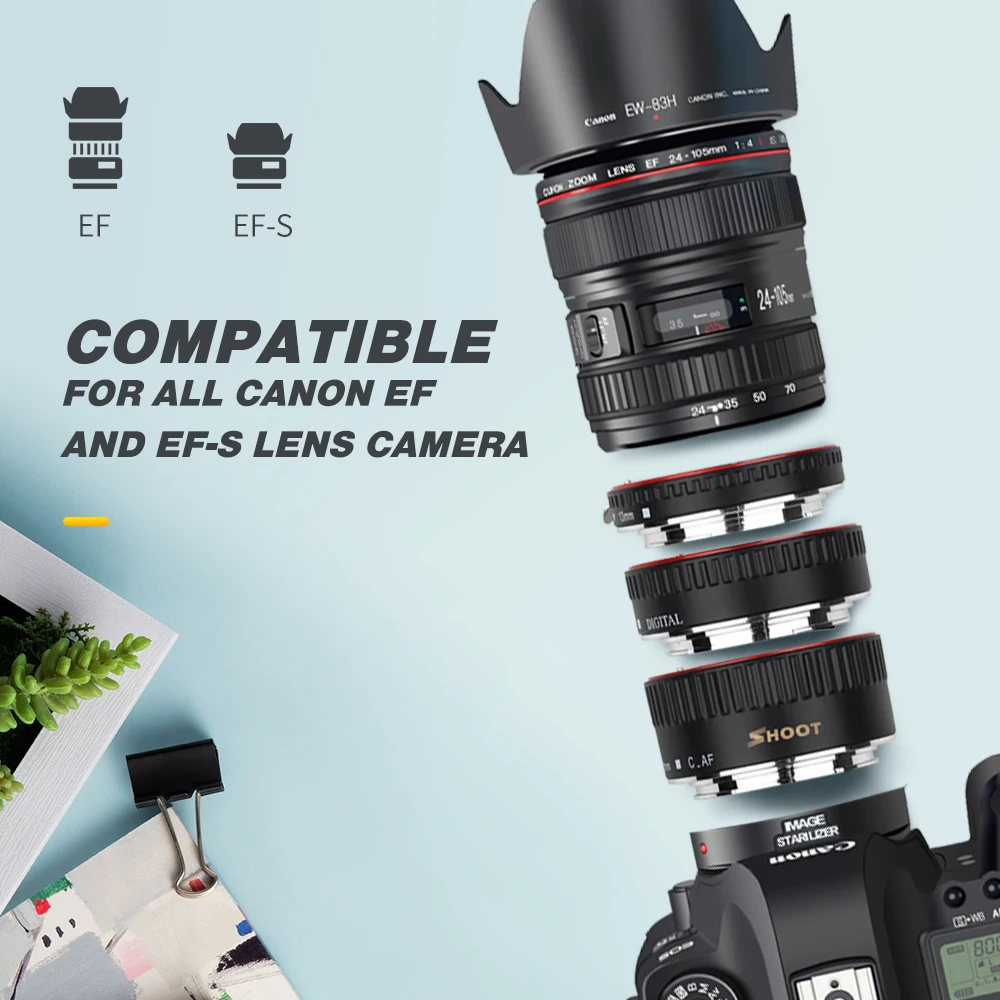 Съемка красный металл TTL Автофокус Макро Удлинитель кольцо для Canon 600D 550D 200D 800D EOS EF