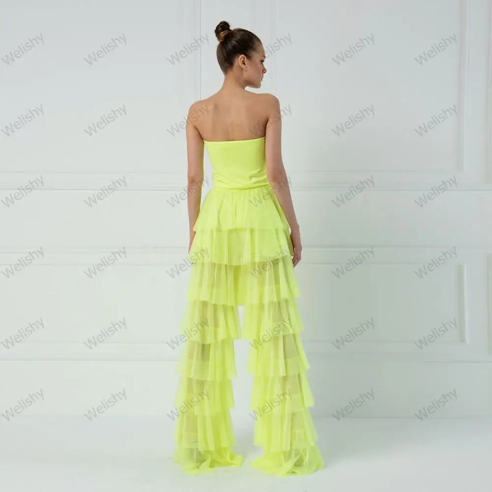 Fashion Yellow Tiered Ruffle Tulle Pants High Street Women Maxi Tulle Pants Maxi Long Length Ruffled Tiered Tulle Party Wear