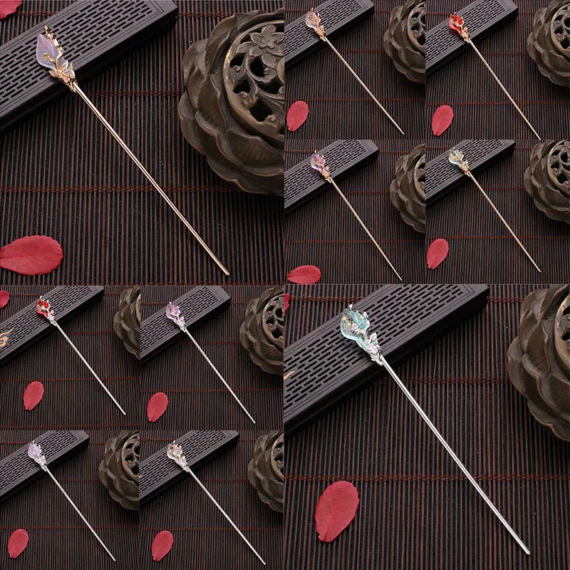 Vintage Chinese Style Hairpins Hair Stick Women Metal Glaze Hair Fork Hair Chopsticks Woman Jewelry Hair Clip Accessories 2021
