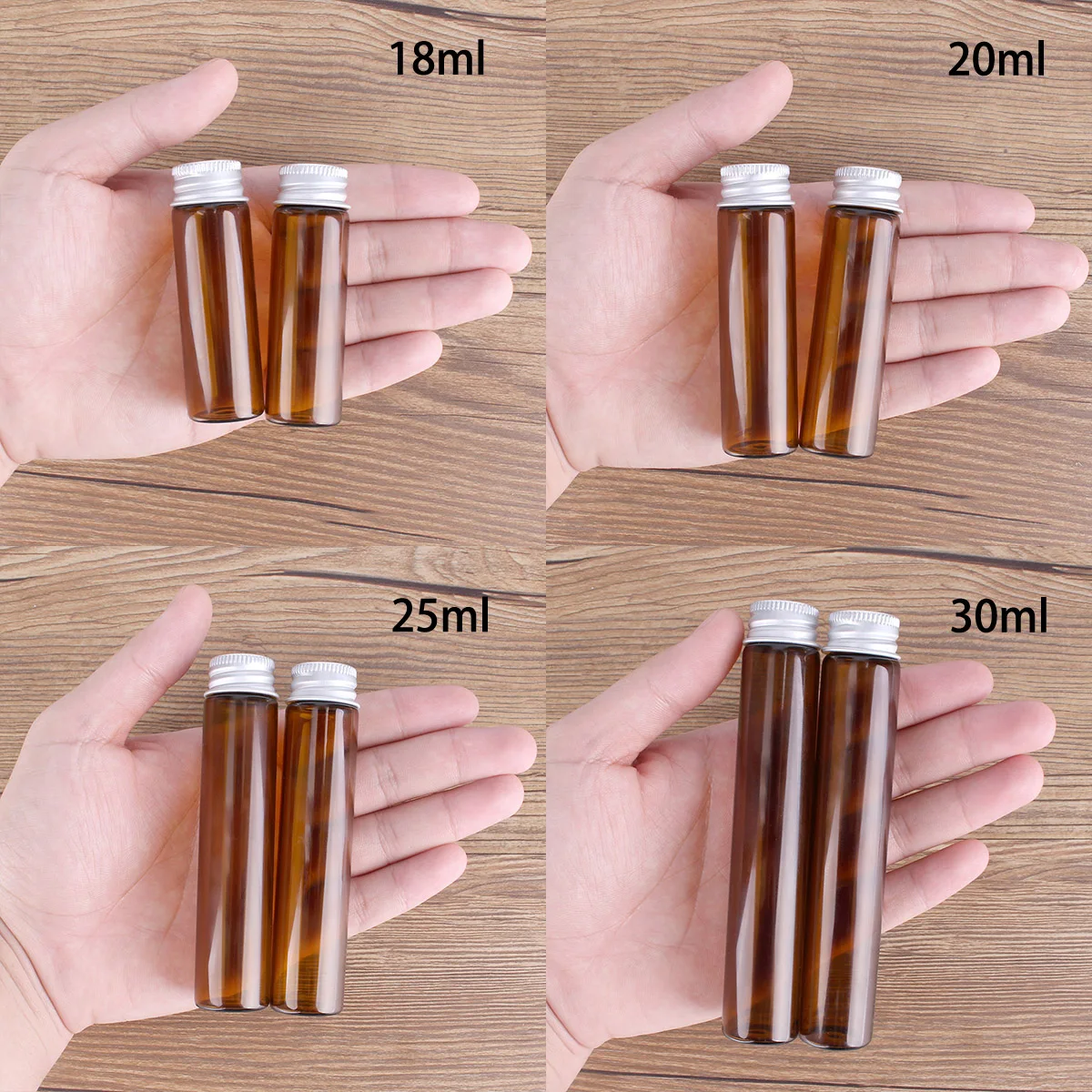 50 pieces 5ml/7ml/10ml/14ml/18ml/20ml/25ml/30ml Amber Glass Potion Bottles with Aluminium Lids Small Jars Vials 8 Sizes U-pick 4