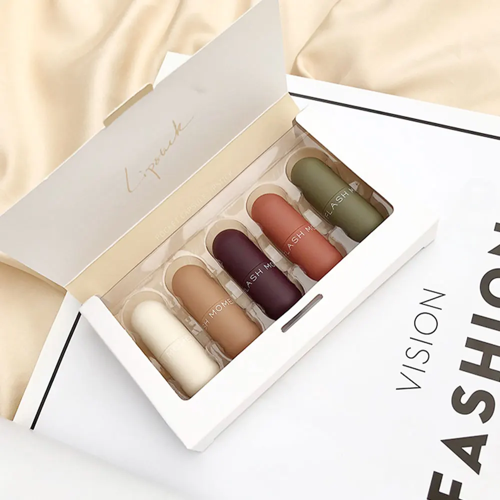 

5PCS/Set Mini Capsule Matte Lipstick Set Velvet Waterproof Creamy Lip Tint Cosmetic Makeup Lasting Makeup