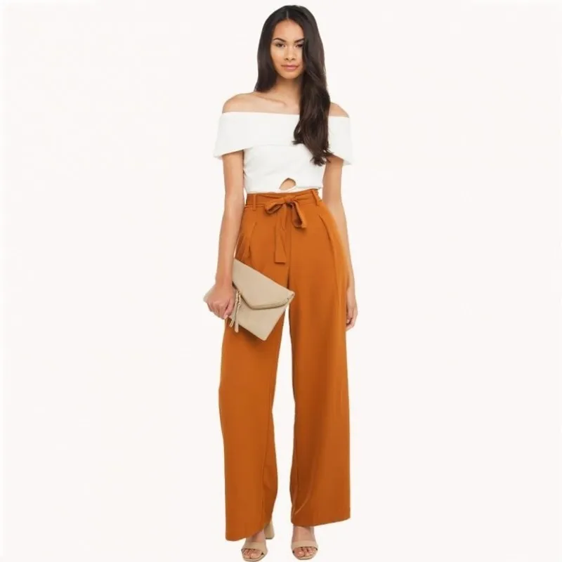 

Women Palazzo Pants Culottes Loose High Waist Wide Elegant Trousers Sashes Pants Solid Leg Long Trousers Solid Office Lady Pants