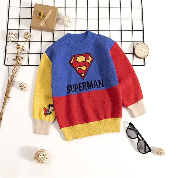 Свитер для маленьких мальчиков с рисунком Бэтмена, Супермена; сезон осень-зима; детский вязаный пуловер; детские вязаные свитера для девочек; топы