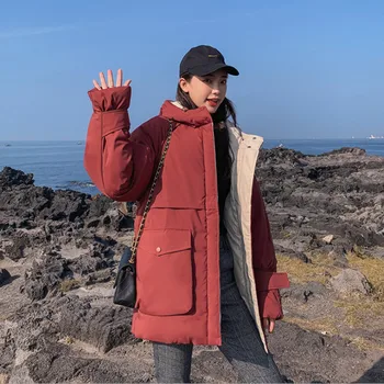 

Winter Down Cotton Parkas Womens Casual Jackets Hooded Collar Jacket Warm Thick Coat Plus Size Pocket Female Snow Overcoat