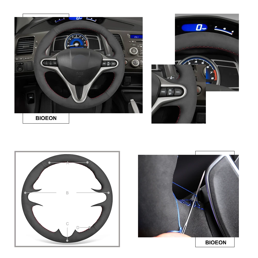 Ручные Швейные черные чехлы для рулевого колеса из искусственной замши для Honda Civic 8 2006-2011(3 спицы