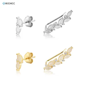 

Kikichicc 925 Sterling Silver Gold Milk Crystal CZ Ovals Stud Earring Climber Luxury Women Piercing Ohrringe Pendientes