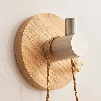 

L Shaped Adhesive Hooks Wood Stainless Steel Wall Hangers Clothes Towel Holder for Home Kitchen TP899