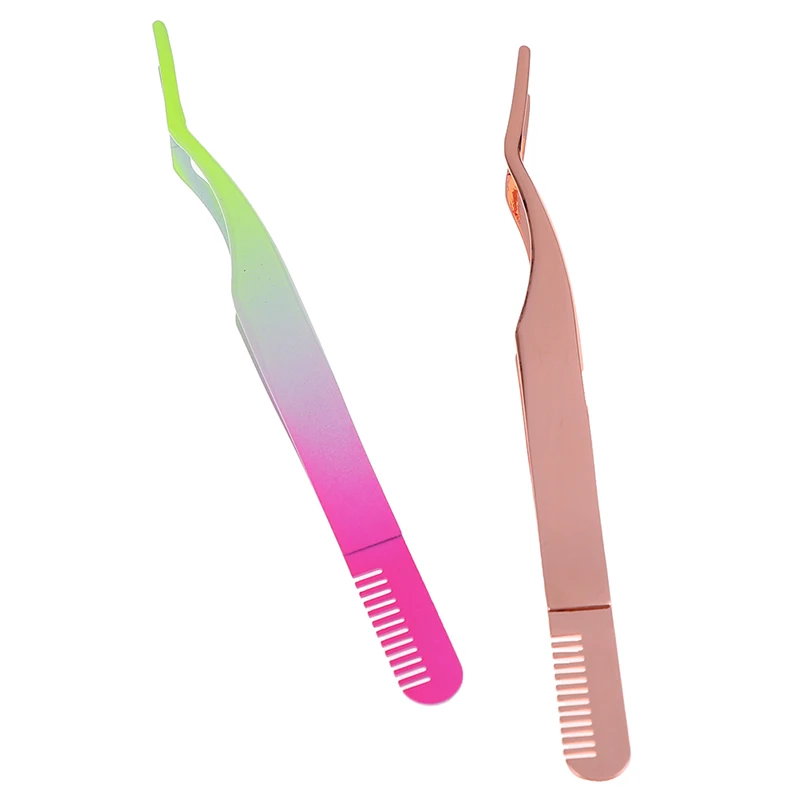 Portable Eyebrow Tweezer with Eyebrow Comb Stainless Steel Eyelashes Extension Tweezers