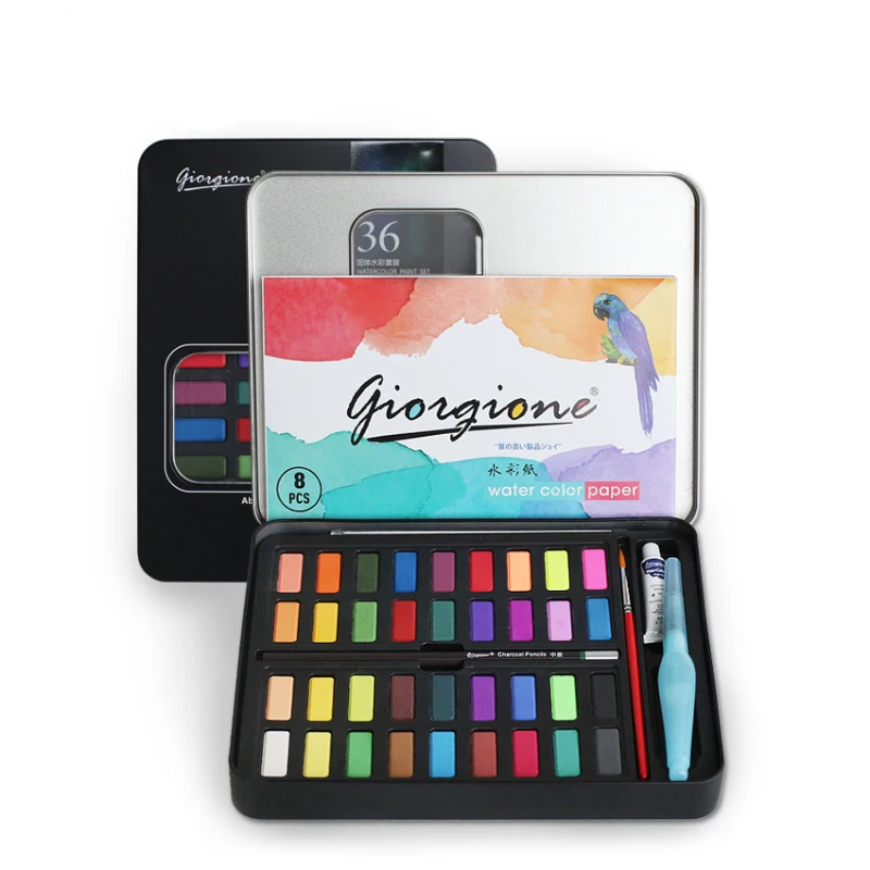

36 Colors Solid Watercolor Paint Set With Water Brush Pen Travel Water Color Pigment For Painting