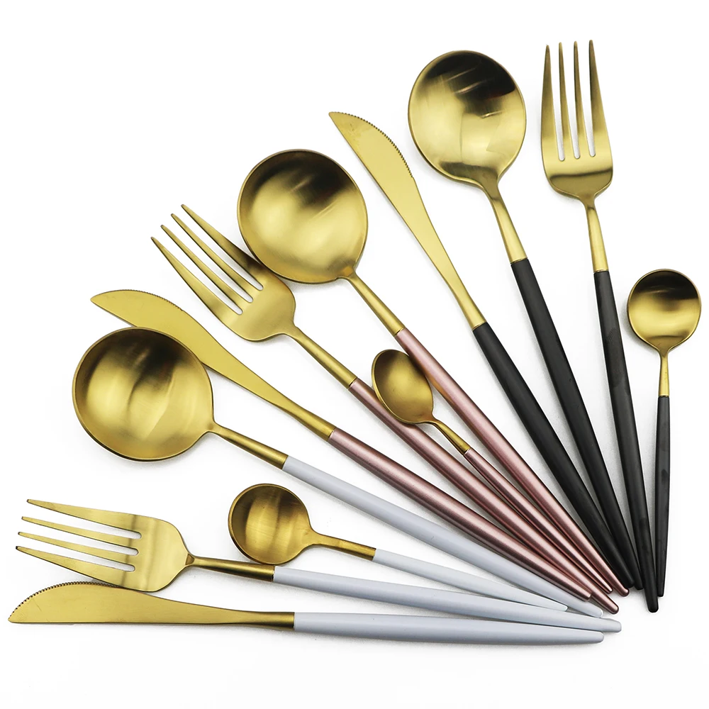 

High Quality 1pcs Dinnerware 304 Stainless Steel Metal Mirror Kitchen Tableware Set Knife Fork Spoon Dinner Set Dishwasher Safe
