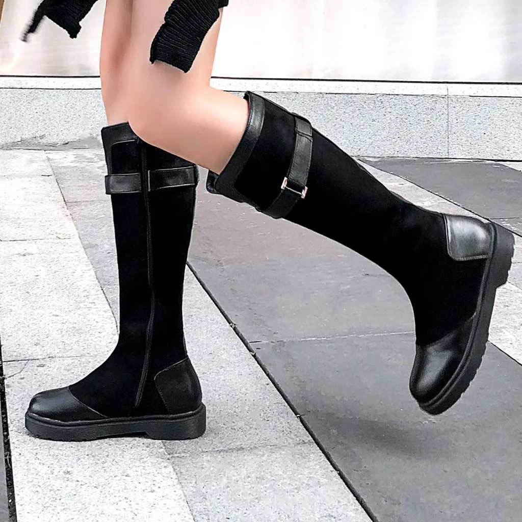 Г. Новая модная женская обувь сапоги для верховой езды на каблуке в стиле панк обувь на молнии рыцарские высокие сапоги женские непромокаемые сапоги большой размер# A1