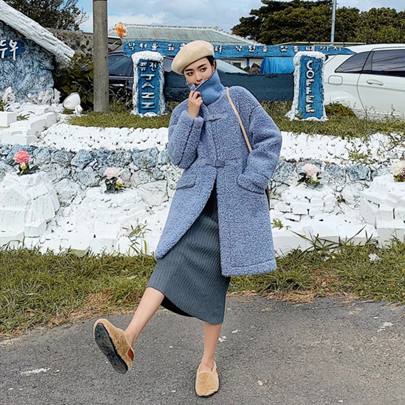 Korean Fashion New Style Wholesale Shearling Long Jacket Coat Winter for Woman