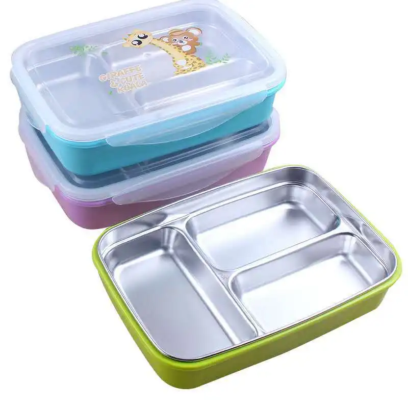 

304 Stainless Steel CHILDREN'S Dinner Plate Thermal Lunch Box Students Convenient Snack Box Can Be Water Heating